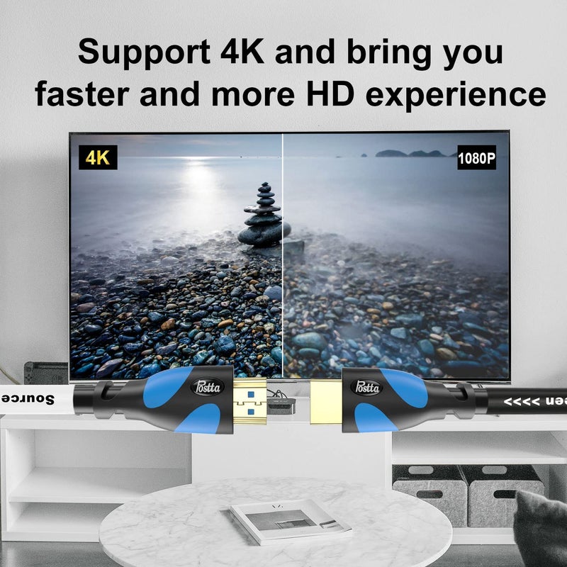 Postta HDMI Cable 100 Feet 4K HDMI2.0 Cable with Built-in Signal Booster Support 4K(2160P),3D,1080P,Ethernet,Audio Return(ARC)-(Black-Pale Blue) - Image 5